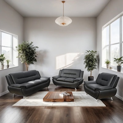 Mynika 3 - Piece Faux Leather Living Room Sofa Set by Ivy Bronx
