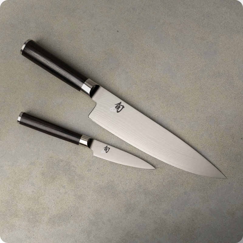 Shun Classic 2 Piece Starter Set, Includes 8" Chef and 3.5” Paring Knives, Handcrafted Japanese Knife Set, VG-MAX Core with Damascus Stainless Steel Cladding, Pakkawood Handle