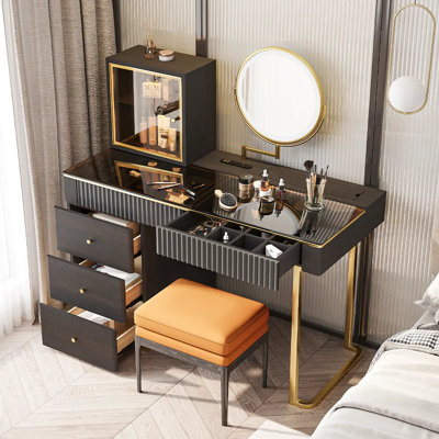 47.24" Mid-Century Modern Makeup Vanity Table Set（Stool Not Included）