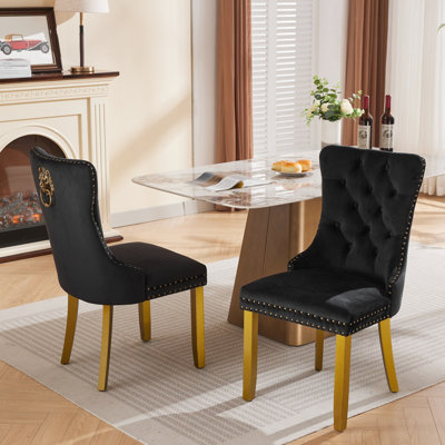 Ensemble de chaises de salle à manger de style Mid-Century moderne avec anneau en forme de tête de lion, bois massif touffeté et revêtement en velours pour espaces contemporains