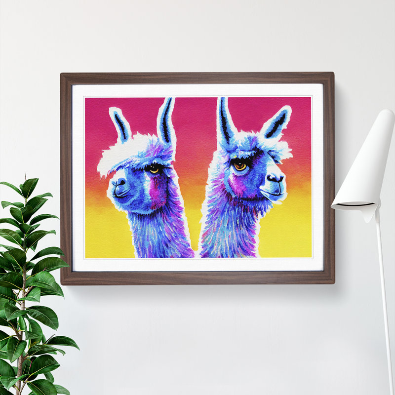 Colourful Llamas Vol.4 - Print, Walnut Framed, 46cm H x 64cm W x 2cm D