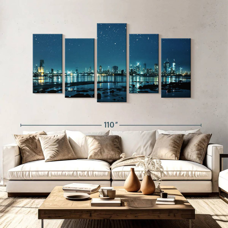 Silhouette de Sirci Mumbai la nuit, H 48 po x l 94 po
