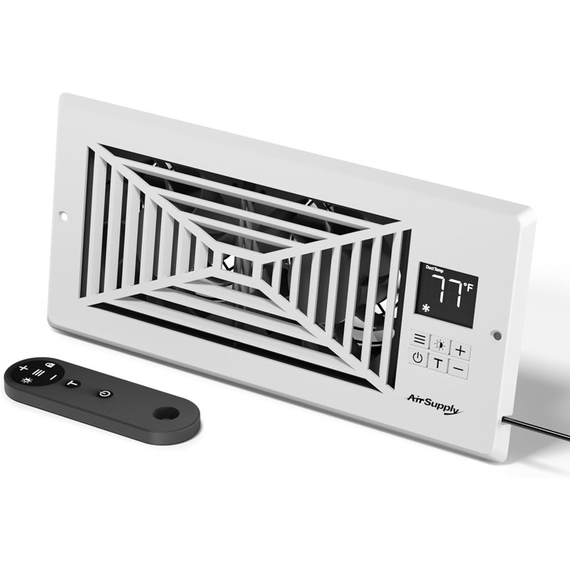 Turbro Register Booster Fan, Enhances Hvac Airflow, 4-way Vent Grille, 10-speed Fan, Intelligent Lcd Controller, Thermal Probe, Thermostat Control, Remote Control