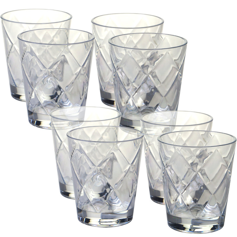 Clear Diamond Pattern Acrylic Whiskey Glass Set, 15 oz, 8 Pieces