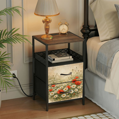 Table de chevet 2 tiroirs avec station de charge, table de chevet de chambre à coucher avec ports USB et prises USB