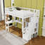 Lit mezzanine simple en bois avec bureau intégré, tablettes, armoires et DEL-571405519