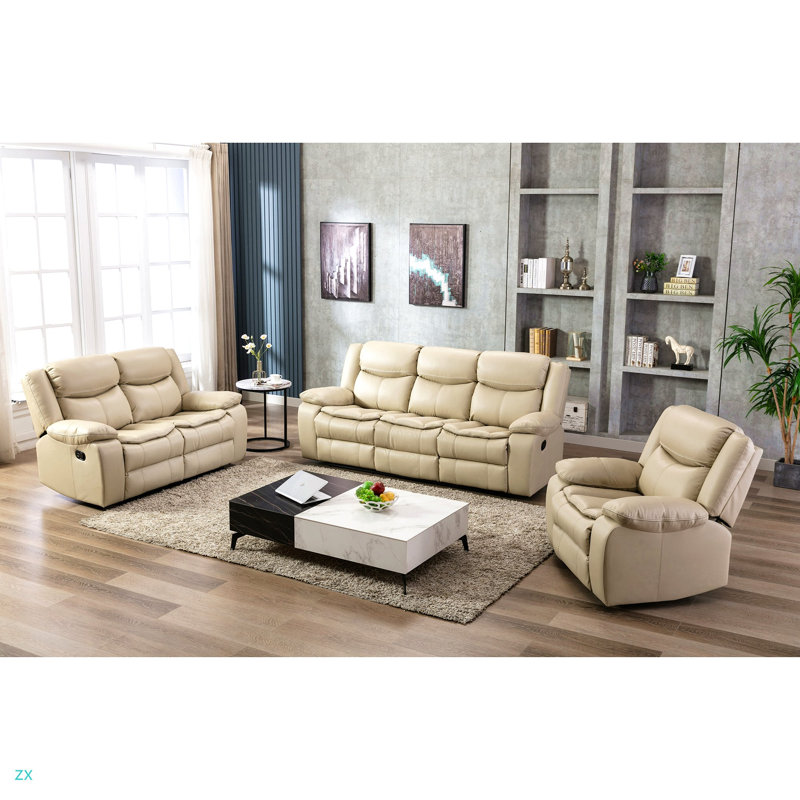 1+2+3 Manual Recliner Loveseat Reclining Sofa Set, Cream