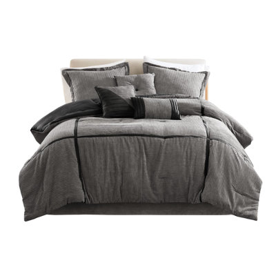 Corduroy Comforter - 7 Pieces, Soft Fabric, 1 Comforter, 2 Shams, , 3 Pillows, Bedroom Essentials Piece For Bed, Decorative Stylish & Cozy Bedding
