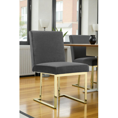 Pangea Home Dexter Upholstered Modern Velvet Dining Side Chair (Set of 2) – Upholstered Dining Chairs with Steel Legs, Luxurious Contemporary Kitchen & Dining Room Seating - Gray Velvet with Gold Legs