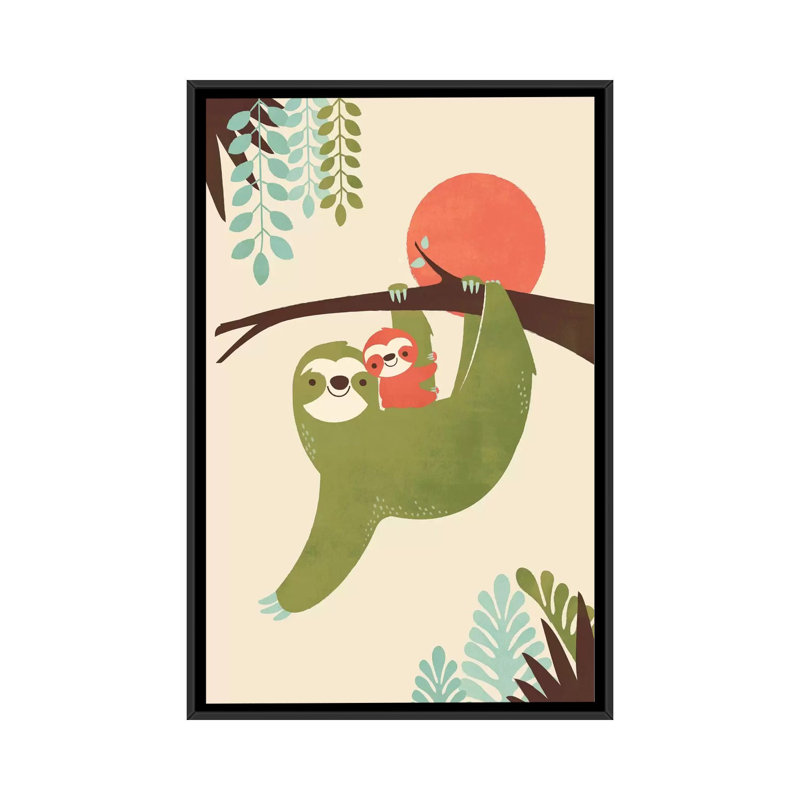 «Mama Sloth», impression sur toile, H 26 po x l 18 po x P 1,5 po, Pas de tapis, Toile avec cadre noir