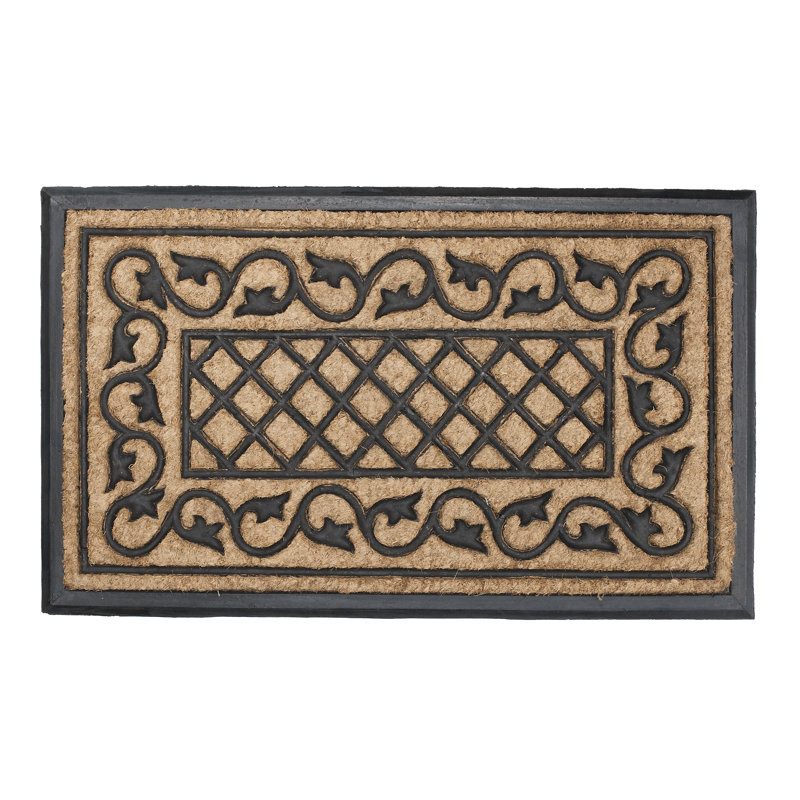 Lattice Border Brown Doormat, Rectangle 2' x 3'3"