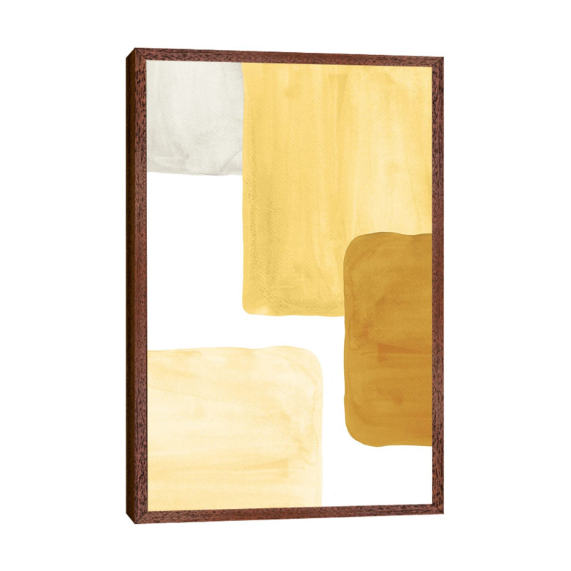 Mustard Colour Blocks by Whales Way - Painting on Canvas, 152.4cm H x 101.6cm W x 3.81cm D, Classic Brown Wood Framed