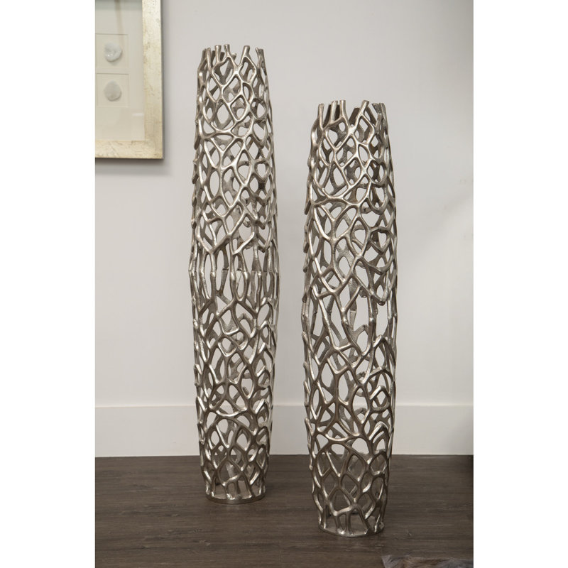 Darsh Aluminum Floor Vase, 102cm H x 23cm W x 23cm D, Silver