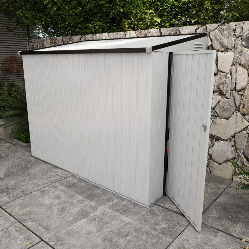 Metal Outdoor Storage Shed 4' X 7.7' - Lockable, Ventilated. Accommodates Lawn Mower, Bicycles. Galvanized Steel, White, Ideal For Backyard & Lockable Door, 2 Air Vents. Store Garden Tools, Bikes.
