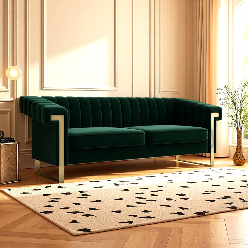 Canapé moderne en velours avec accents RETRO SOFA - Canapé 3 places pour canapé