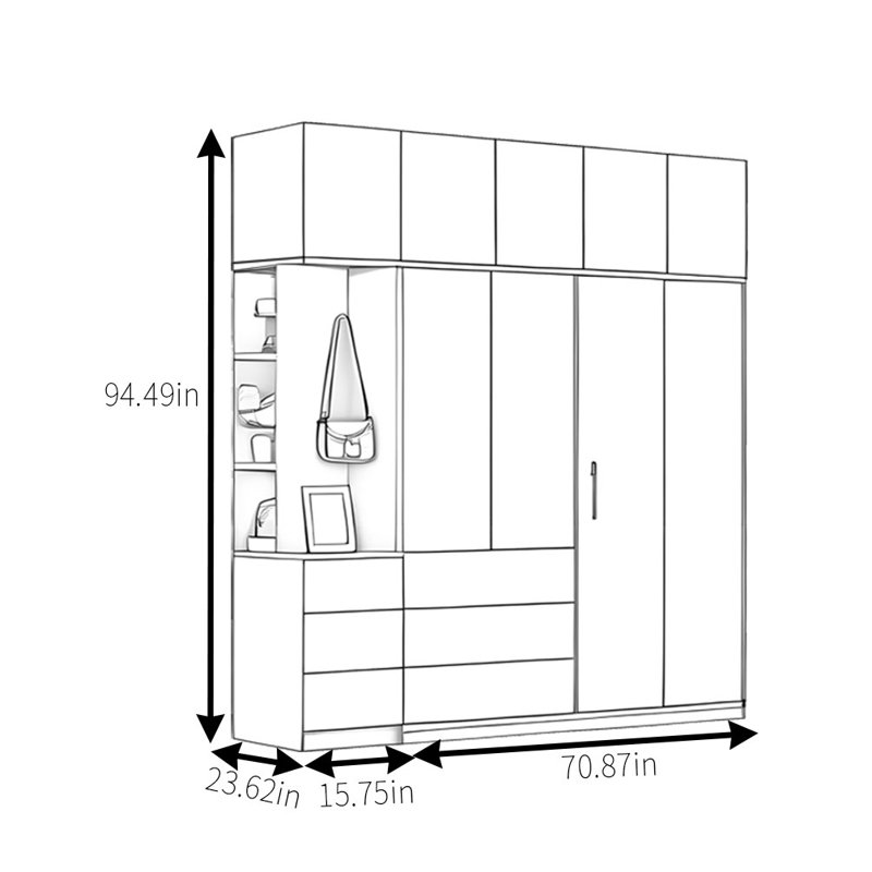 Garde-robe simple foncé classique, H 94,49 po x l 86,61 po x P 23,62 po