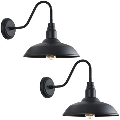Outdoor Gooseneck Lights for Farmhouse, Matte Black Exterior Barn Light with Wall Mount for Porch