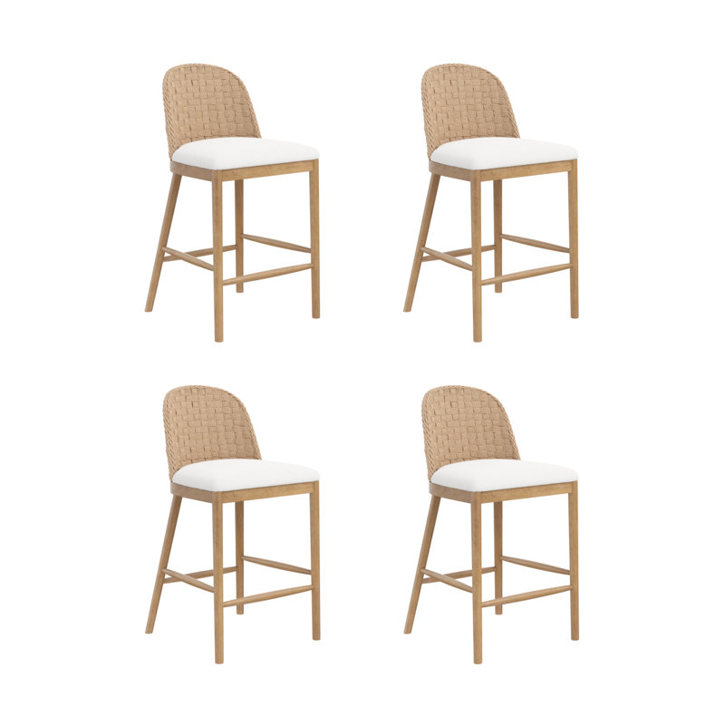 Upholstered Boucle Counter Stool with Solid Wood Frame, 4
