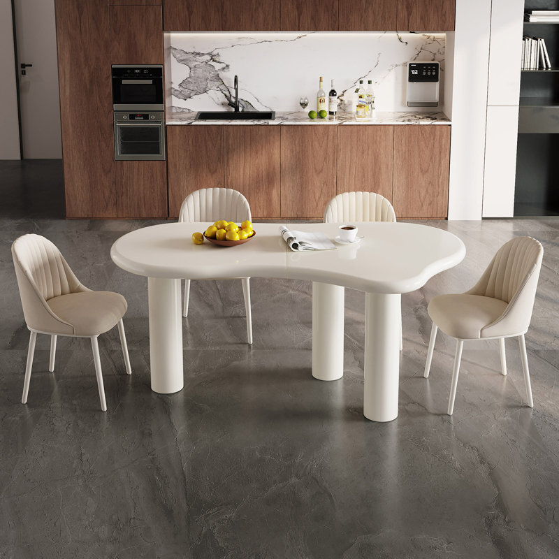 62.2" Irregular Cream White Dining Table Set With 4 Chairs for Kitchen, Bar, Living Room, 5-Piece (1 Table,4 chairs)