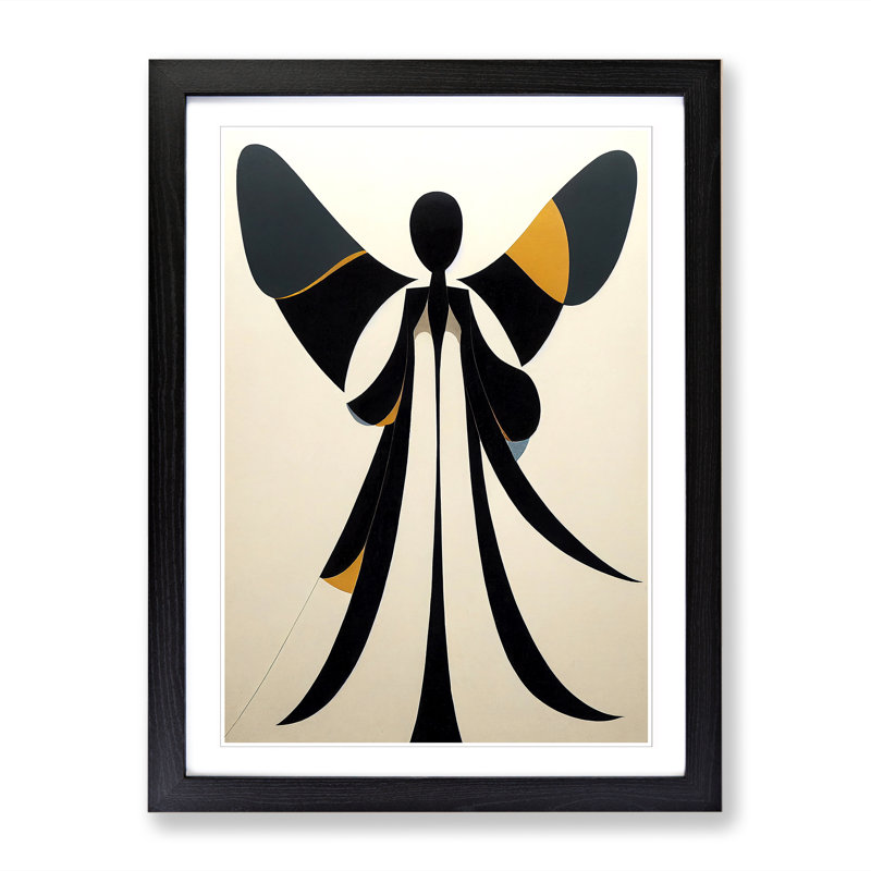 FRM-V0523-86X Angel Mid Century - Single Picture Frame Print, 64cm H x 46cm W x 2cm D, Black Framed