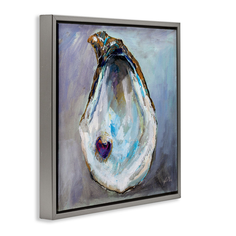 Coquille d'huître avec perle, Cadre flottant gris lustré, H 18 po x l 18 po