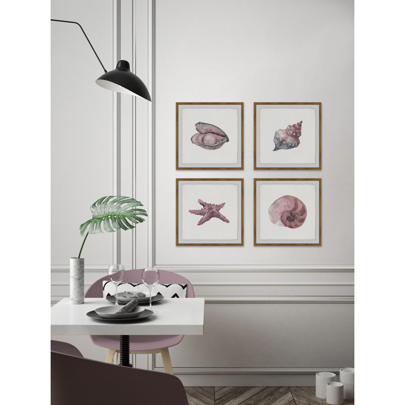 «Pink Sea Shells», ensemble de 4 reproductions encadrées sur papier, H 12 po x l 12 po