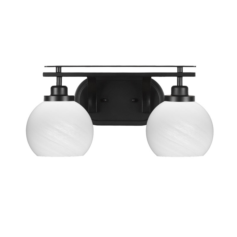 Barre d'éclairage de salle de bain 2 lumières Alirra avec verre 5,75 po, Noir mat, Blanc