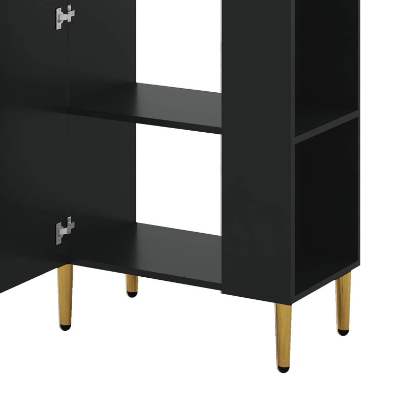 21.6" Small Bathroom Vanity With Ceramic Sink, Freestanding Bathroom Vanity With Soft Close Door, Right Side Storage, Blcak