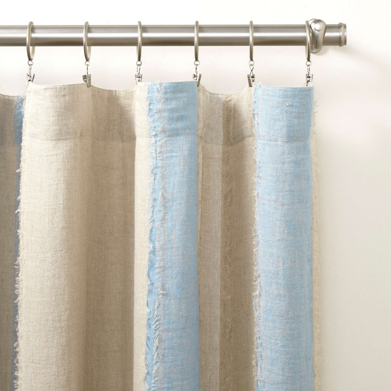 Lapis Blue and Beige Linen Indoor Curtain Panel, 50" W x 84" L