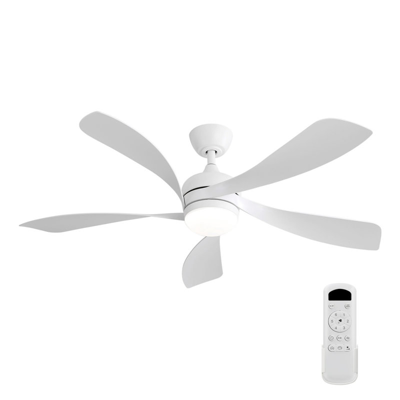 52 Inch Modern Ceiling Fan With 5 ABS Blades,Remote Control,Reversible DC Motor,3 Color Dimmable  Led Light, Gold, White