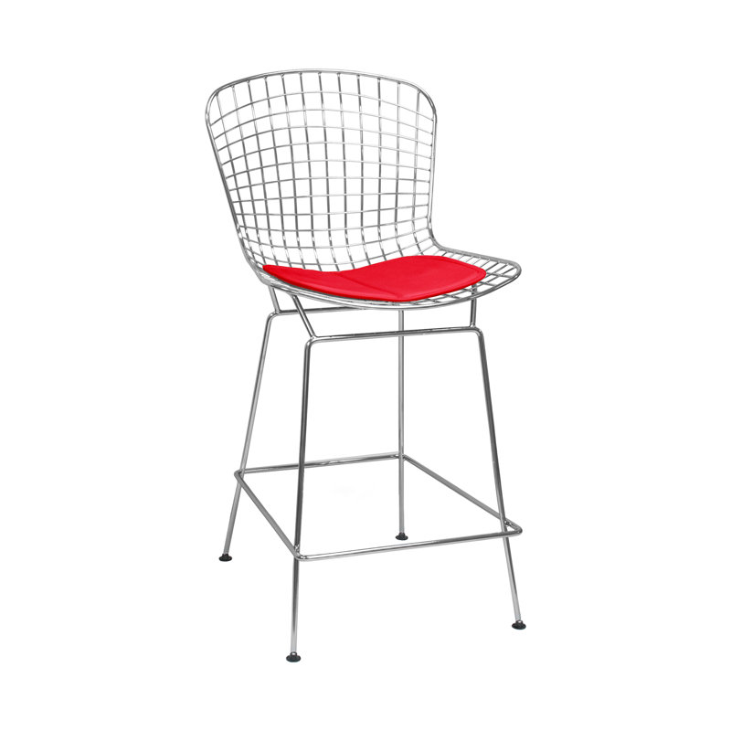 Jaaziah Upholstered Counter Stool with Metal Frame, Red, Bar Stool (28" Seat Height)