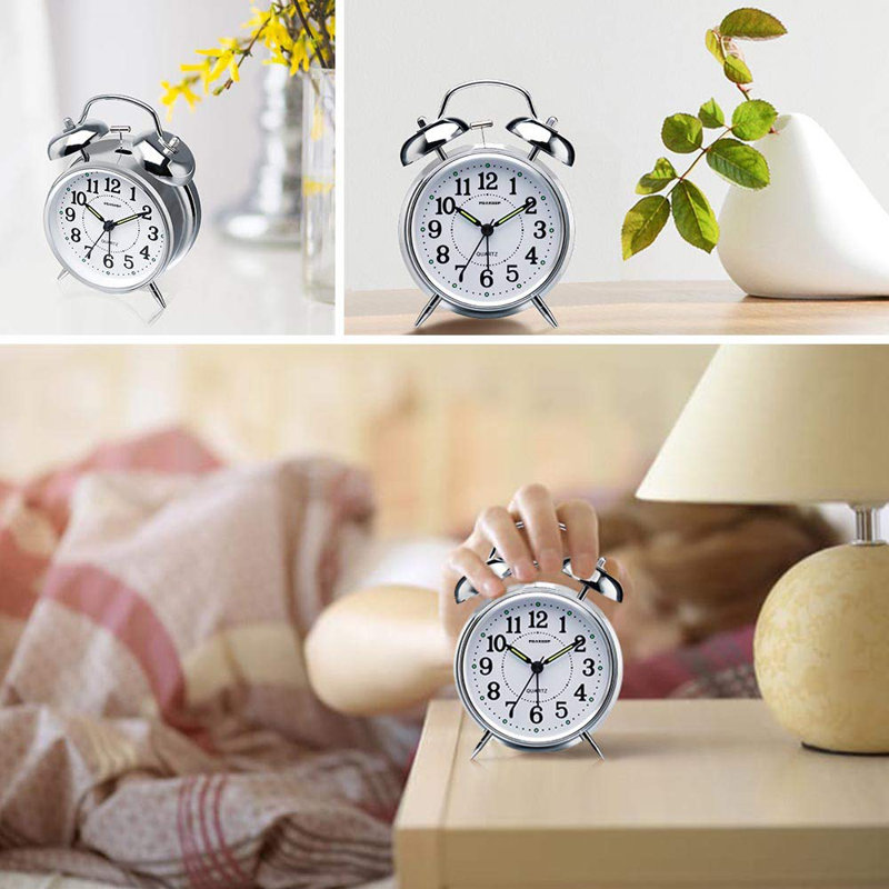 Modern & Contemporary Analogue Metal Quartz Movement / Crystal Tabletop Clock with Alarm, Chrome