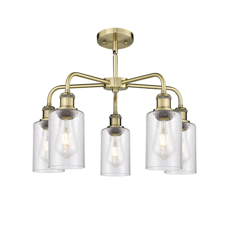 Lustre cylindrique à 5 lumières Ervine, Laiton antique