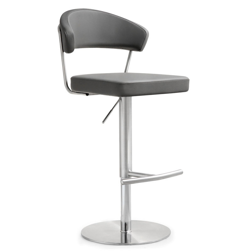 Swivel Upholstered Adjustable Height Counter Stool with Metal Frame, Gray Faux Leather, Gray, Black