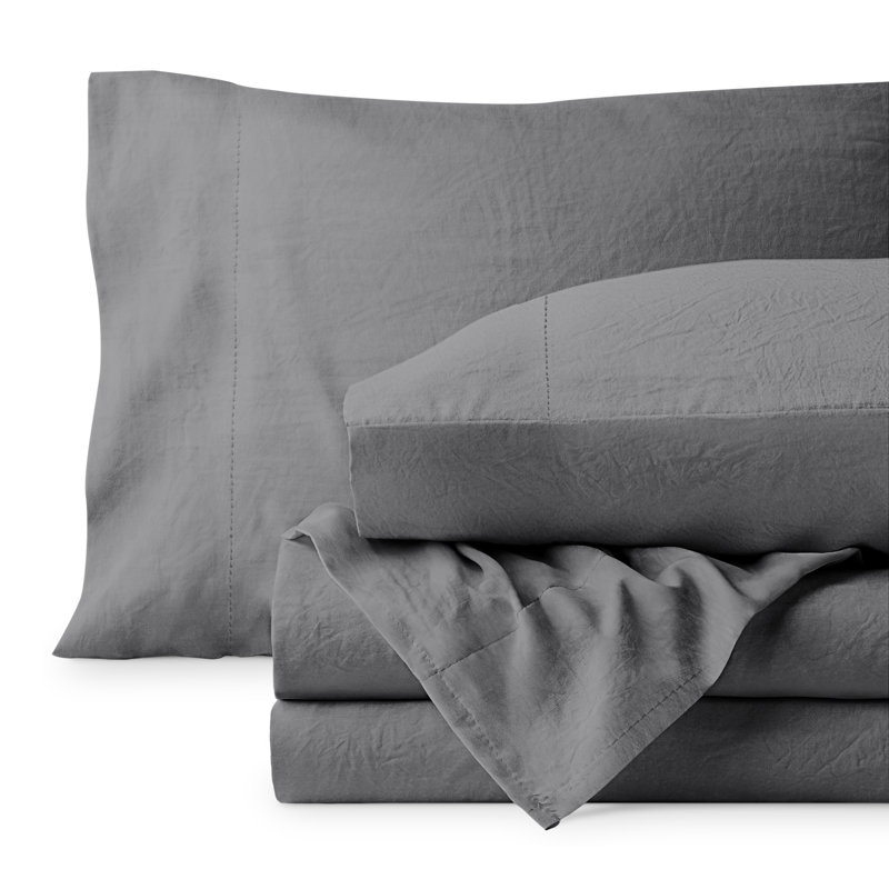 Washed Ultra-soft Microfiber Sheet Set, King Sheet Set with 2 Pillowcases, Gray