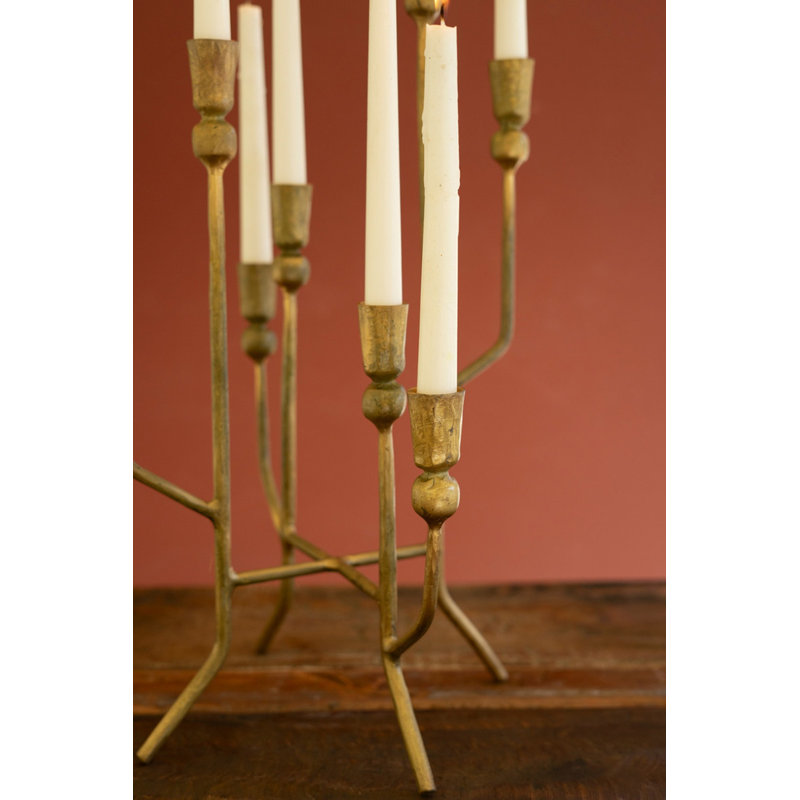  Antique Brass Eight Candle Candelabra 20.5" H Forged-Iron Decor
