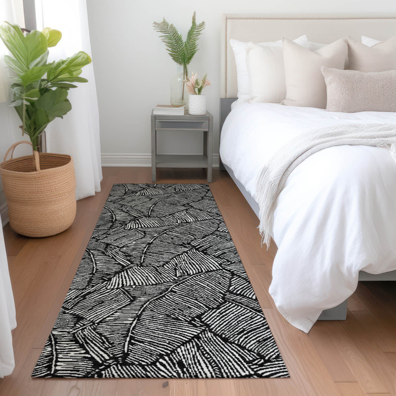 Premium Machine Washable Prisco Black Rug, Runner 2'3" x 7'6"