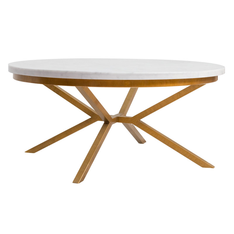 Vito 40" Round Coffee Table, 18" H x 40" L x 40" W, Carrera Marble/Gold