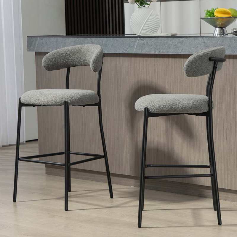 Tabourets de bar rembourrés en tissu Teddy, Gris