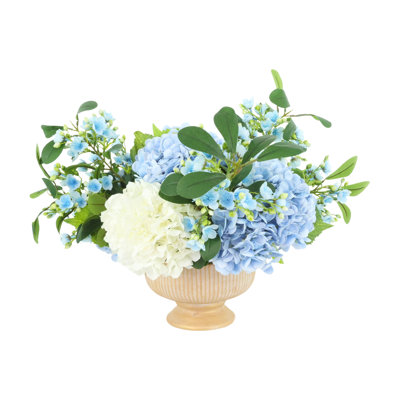Assorted Hydrangeas in Ceramic Pedestal Vase