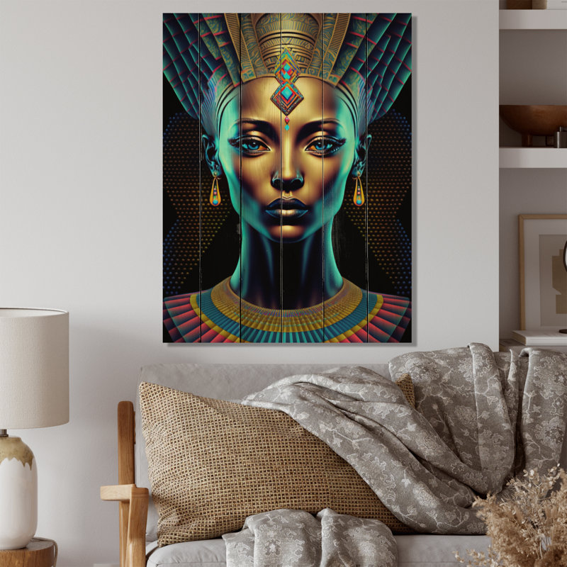 Déesse égyptienne de Cascie, Néfertiti II, sur bois, H 20 po x l 10 po x P 0,78 po