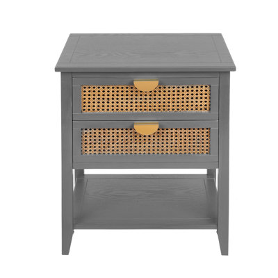 2 Drawer Side Table, Naturel Rattan, End Table, Suitable For Bedroom, Living Room