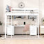 Lit mezzanine pleine grandeur avec bureau, armoires et rangement de chevet - Bois massif blanc avec station de charge-1053818868