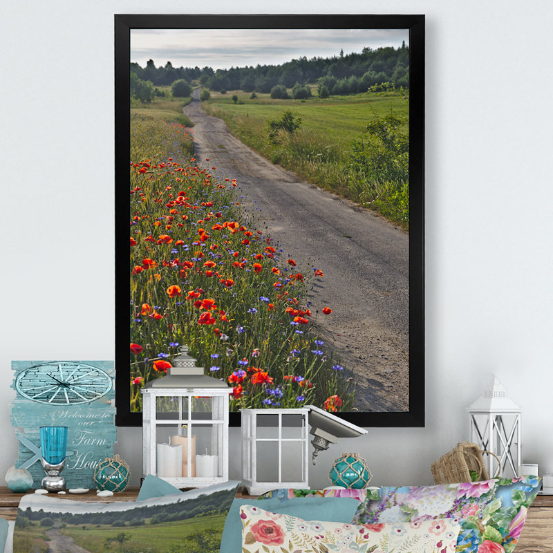 «Field of Red Poppies in Country», reproduction d'art sur toile encadrée, H 36 po x l 24 po x P 1 po, Cadre photo noir