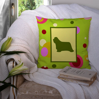 Bearded Collie Polka Dots Outdoor Reversible Throw Pillow