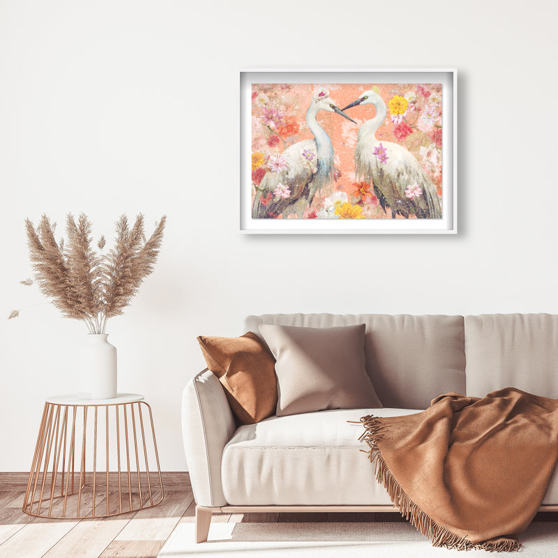 Contemporary Chinoiserie Aviary Canvas Animals Print by Oliver Gal, 31.5"H x 46.5"W, Black Frame
