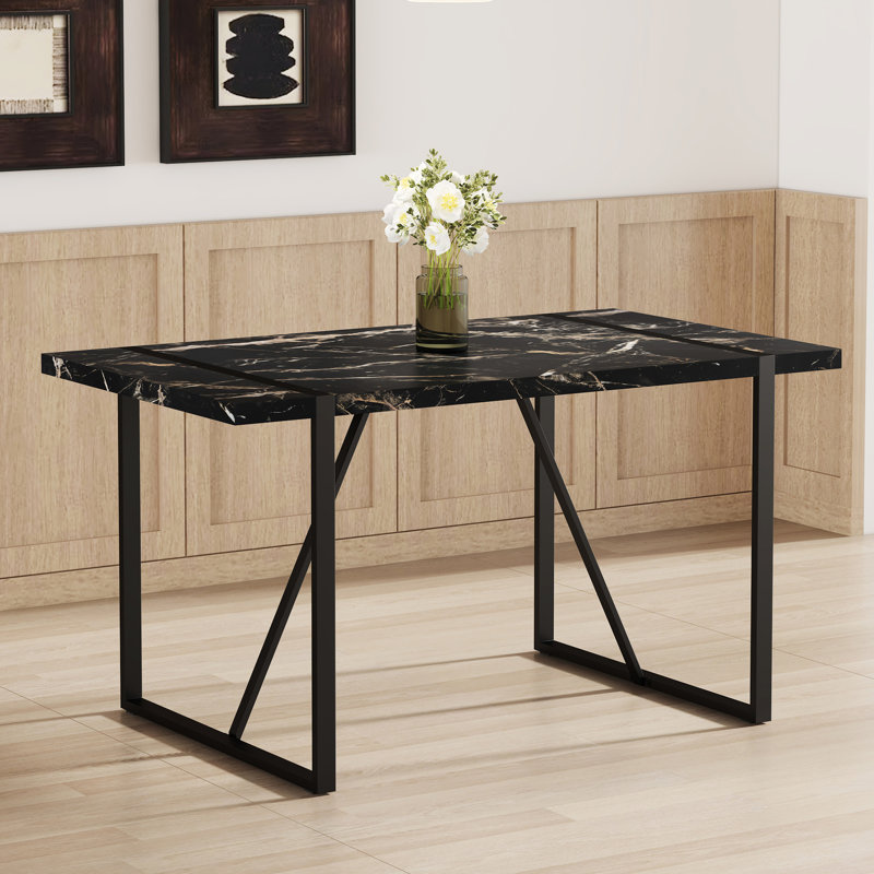 Table industrielle avec pieds en métal noir, 55 * 31,4, pour 4 à 6 personnes, bureau de travail, cuisine, terrasse, accessoire de salle à manger, plateau épais de 1,5 po, conception simple et moderne, terrasse