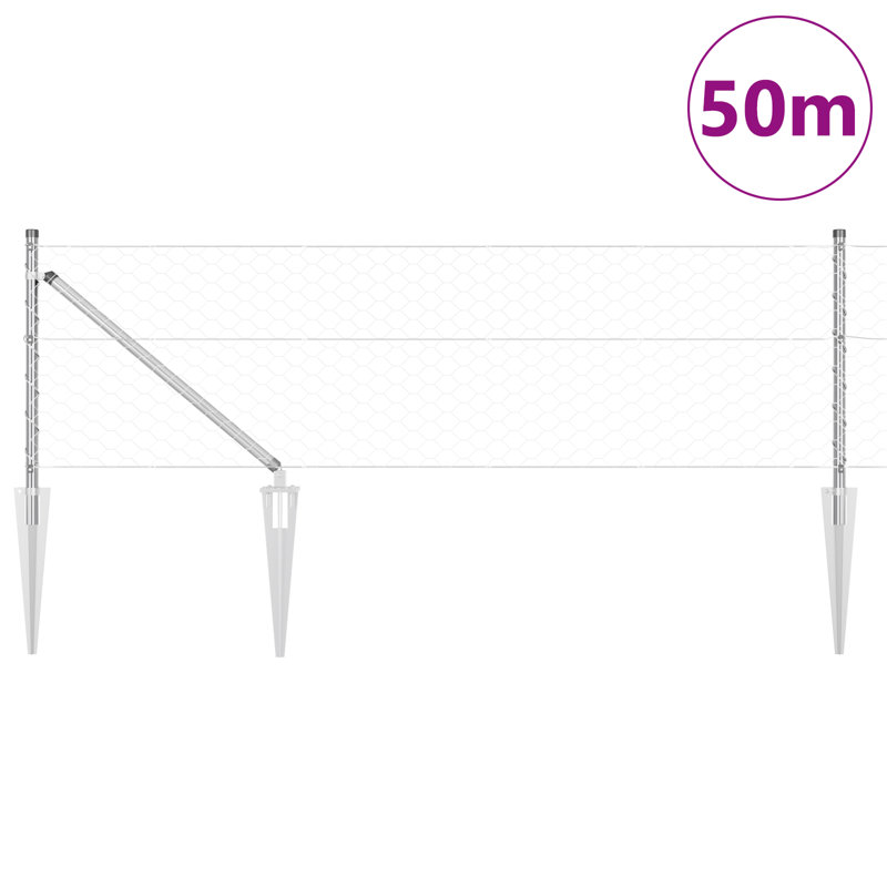 Hexagon Fence Galvanised Steel, Grey, 60cm H x 5000cm W