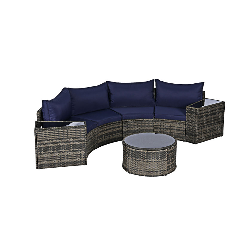 7-Piece Half-Moon Sectional Sofa Set with Coffee Table, Dark Blue