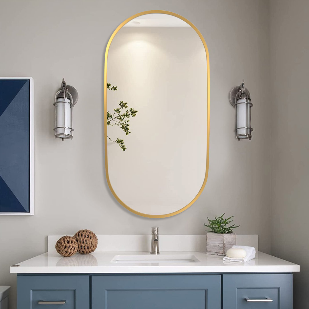 Stavya 36"H x 18"W Modern Minimalist Wall Mounted Oval Vanity Metal Mirror Ebern Designs 